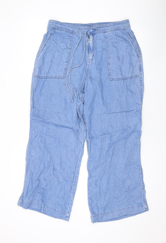 NEXT Womens Blue Lyocell Trousers Size 12 L24 in Regular Zip