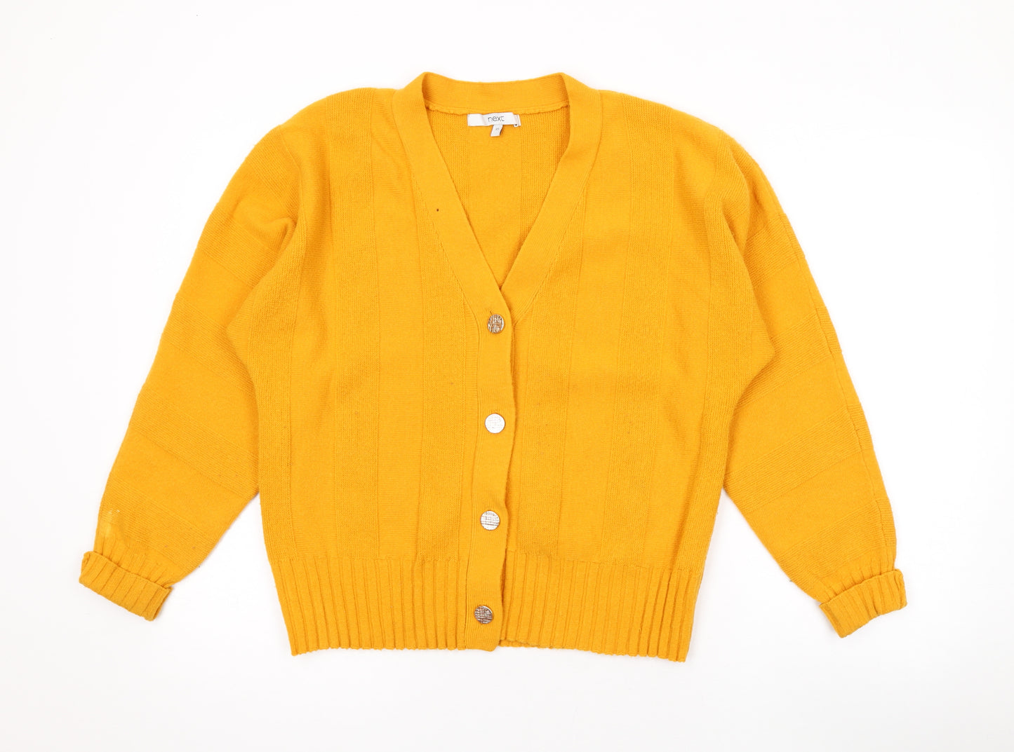 NEXT Womens Yellow V-Neck Acrylic Cardigan Jumper Size XS