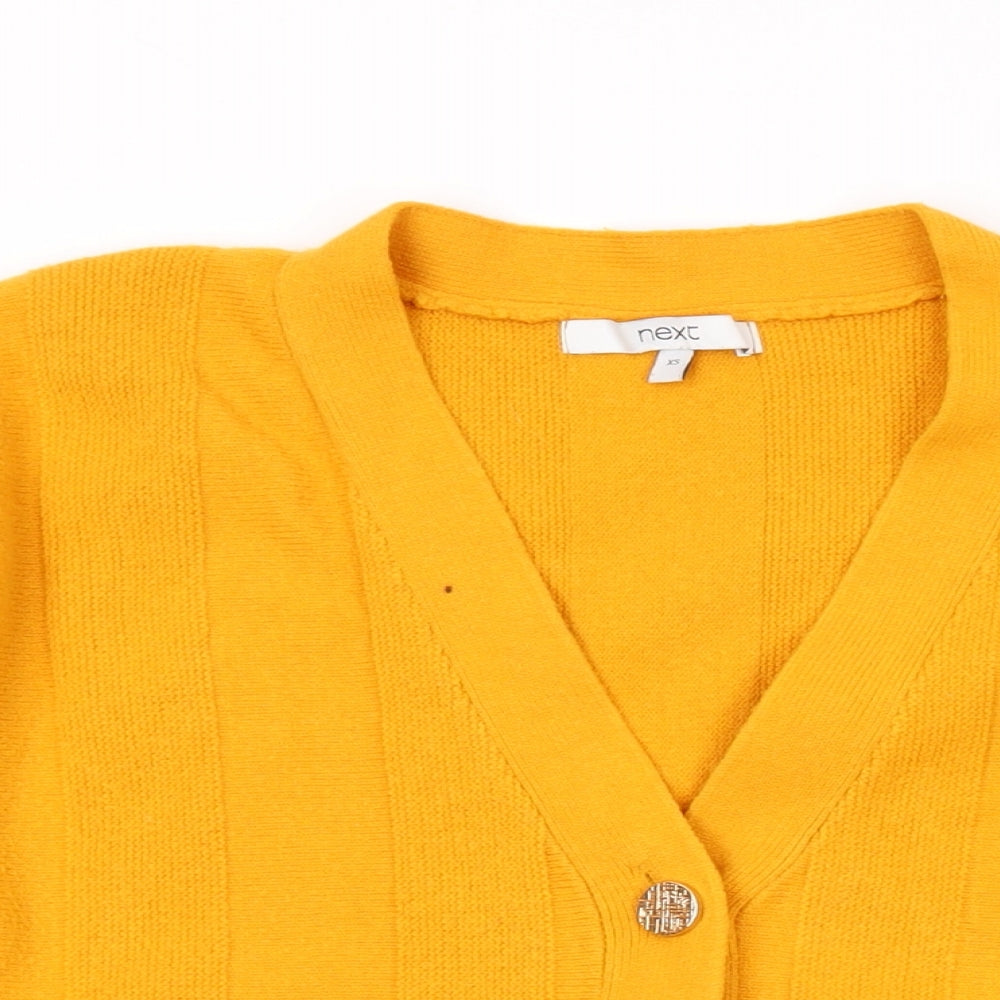 NEXT Womens Yellow V-Neck Acrylic Cardigan Jumper Size XS