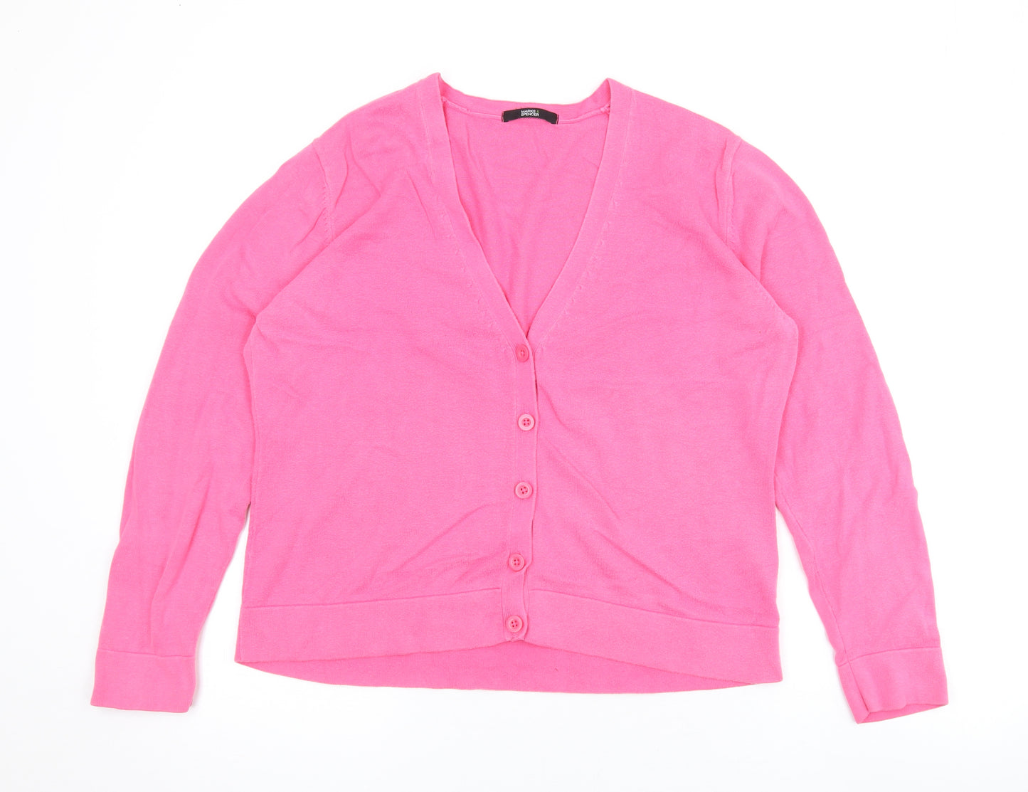 Marks and Spencer Womens Pink V-Neck Cotton Cardigan Jumper Size 14