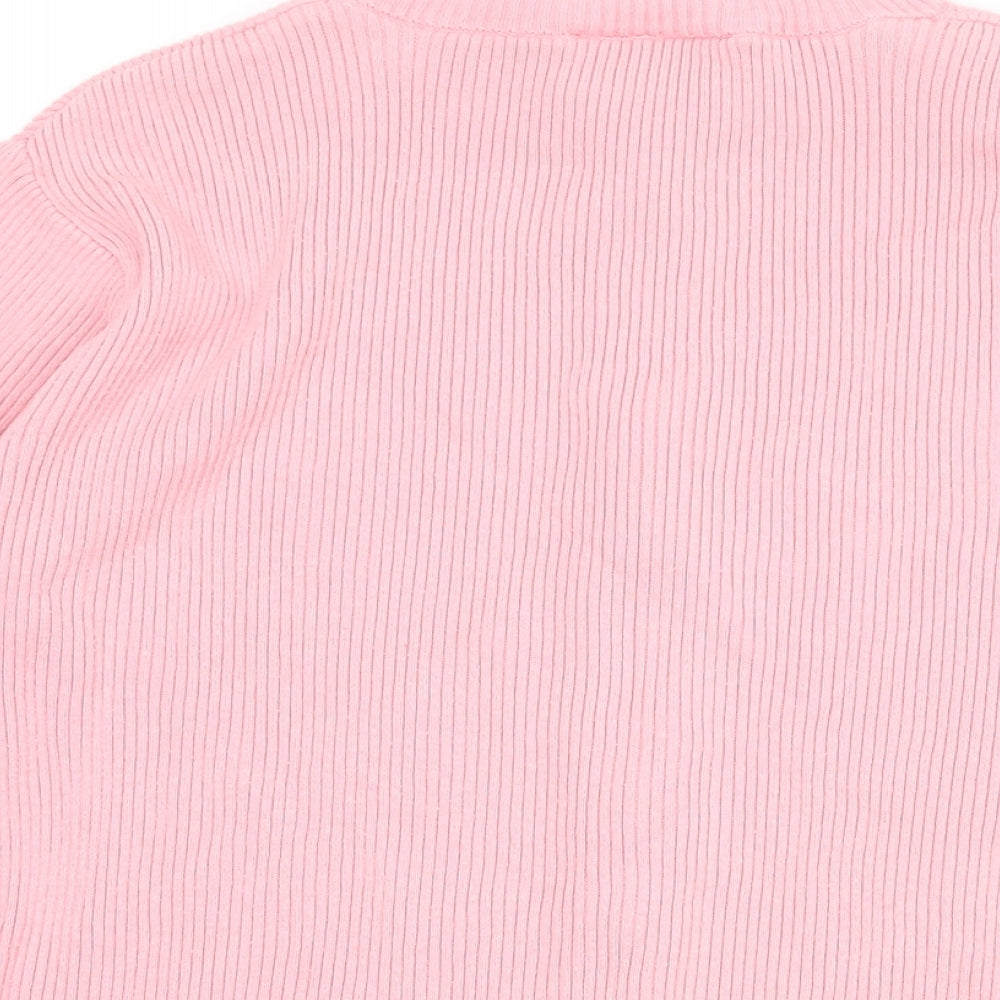 BHS Womens Pink Mock Neck Cotton Cardigan Jumper Size 14