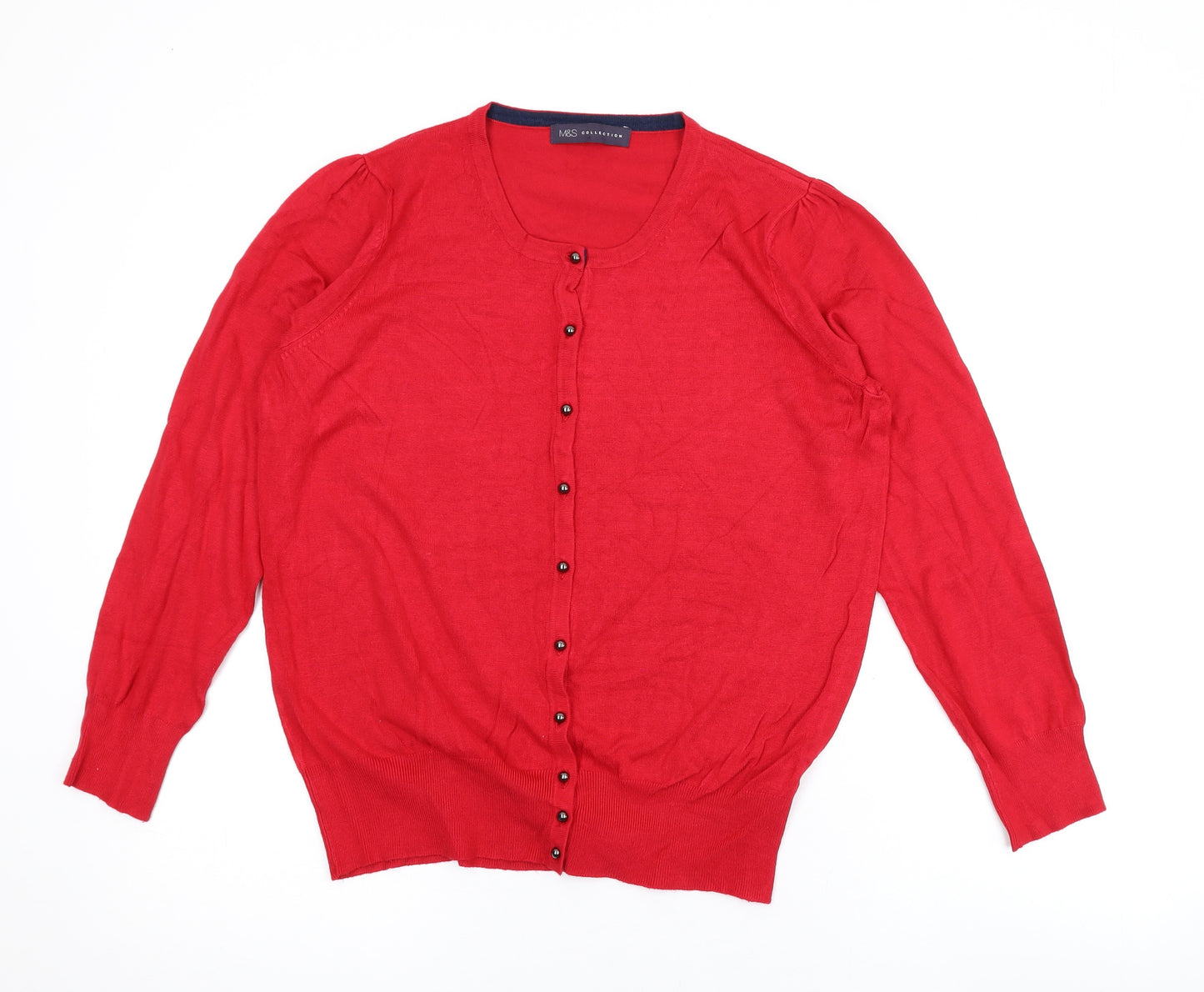 Marks and Spencer Womens Red Round Neck Viscose Cardigan Jumper Size 16