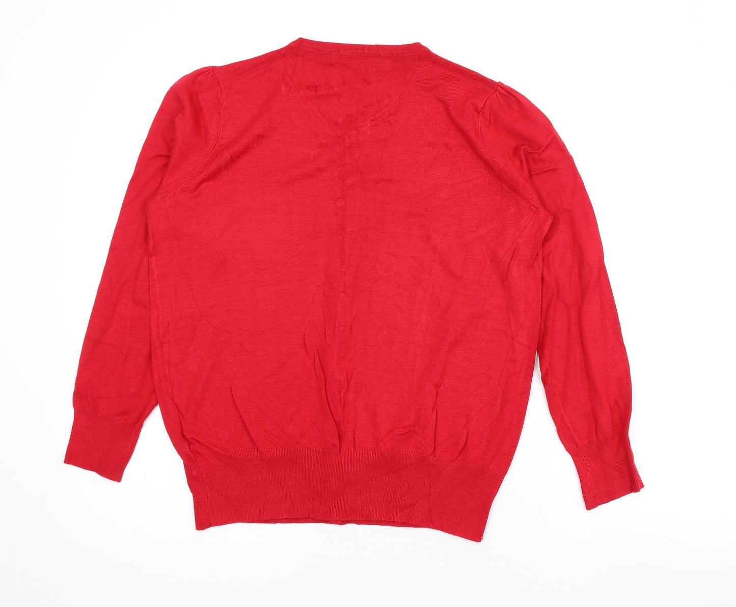 Marks and Spencer Womens Red Round Neck Viscose Cardigan Jumper Size 16