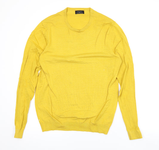 Zara Womens Yellow Round Neck Viscose Pullover Jumper Size L