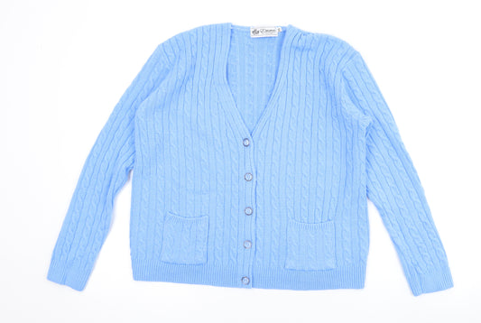 Emma Womens Blue V-Neck Acrylic Cardigan Jumper Size XS