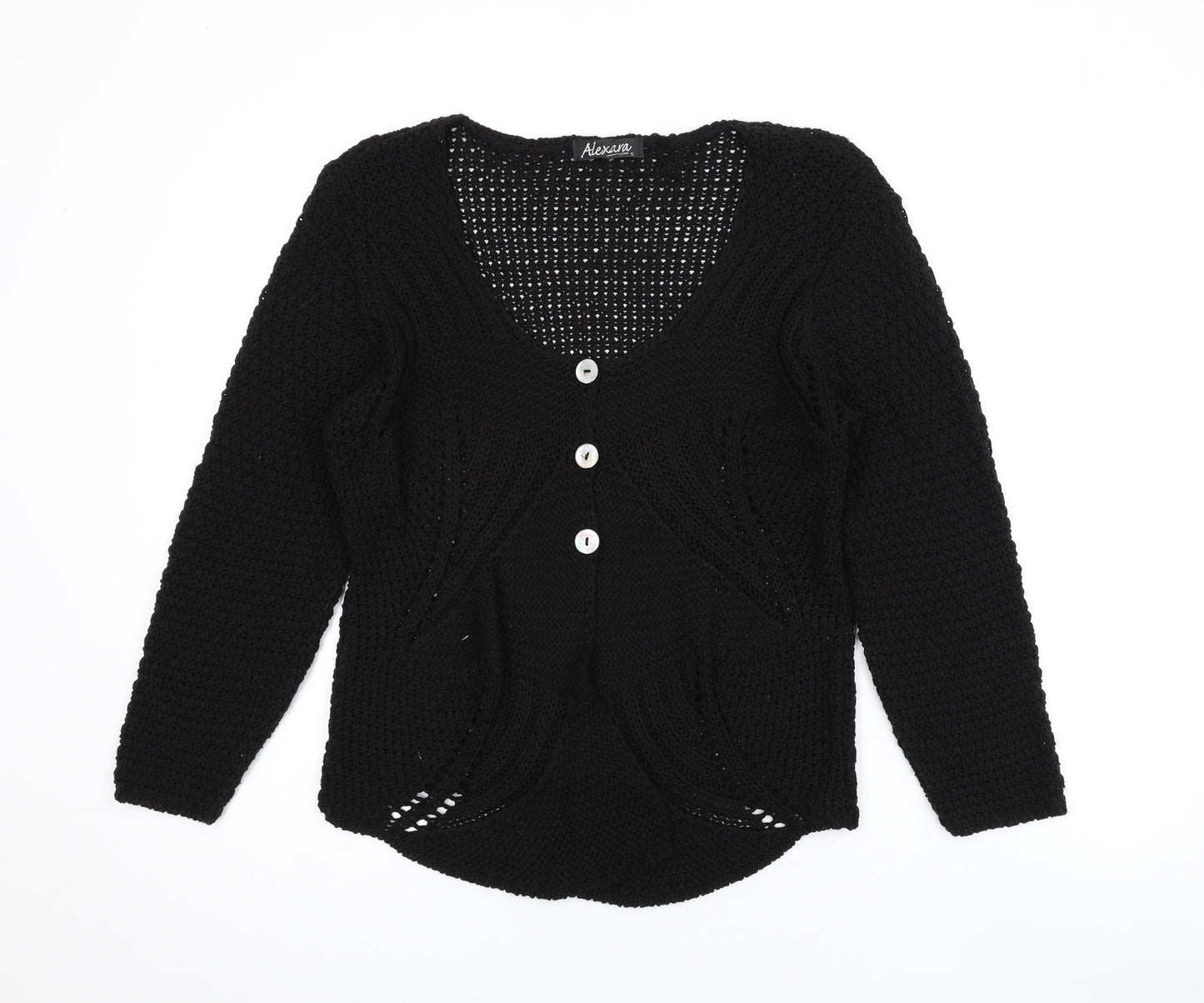 Alexara Womens Black V-Neck Acrylic Cardigan Jumper Size S