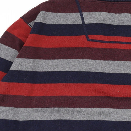 John Rocha Mens Multicoloured V-Neck Striped Cotton Pullover Jumper Size L Long Sleeve