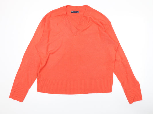 Marks and Spencer Womens Orange V-Neck Acrylic Pullover Jumper Size 16