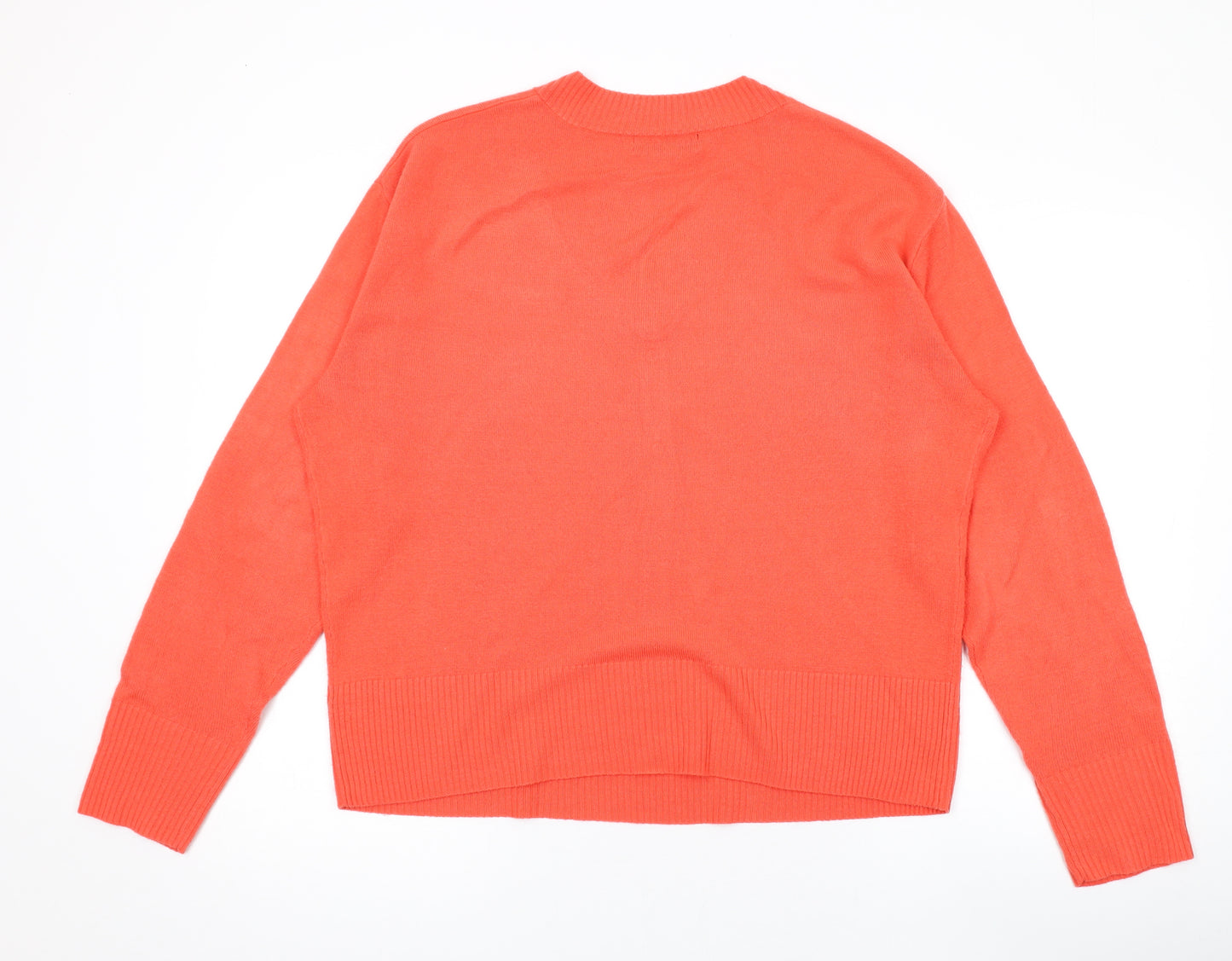 Marks and Spencer Womens Orange V-Neck Acrylic Pullover Jumper Size 16