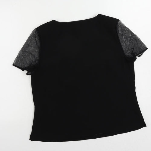 Jacques Vert Womens Black Geometric Polyester Basic Blouse Size 16 Round Neck - Embroidered