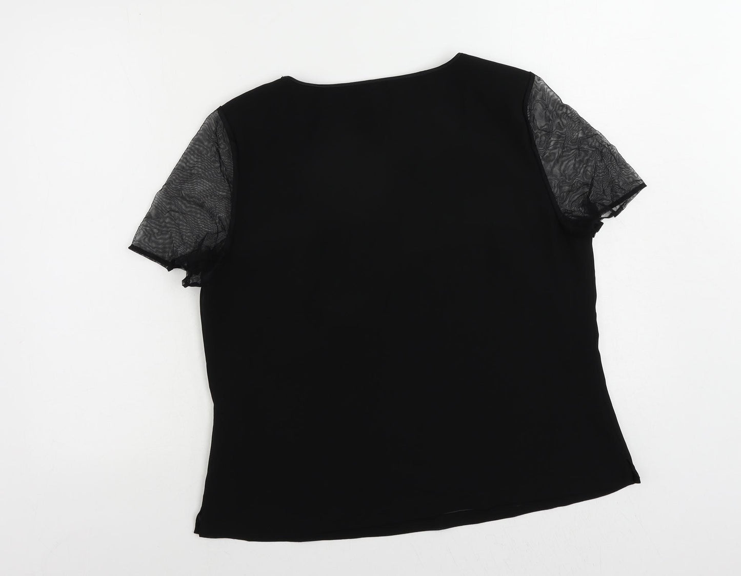 Jacques Vert Womens Black Geometric Polyester Basic Blouse Size 16 Round Neck - Embroidered