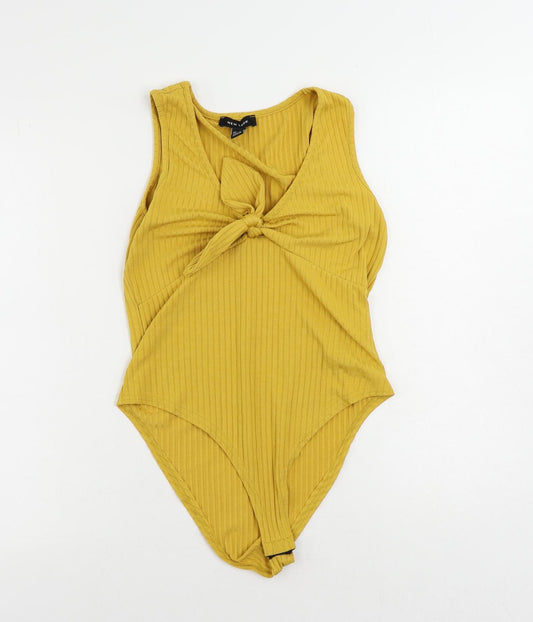 New Look Womens Yellow Polyester Bodysuit One-Piece Size 12 Snap - Ribbed