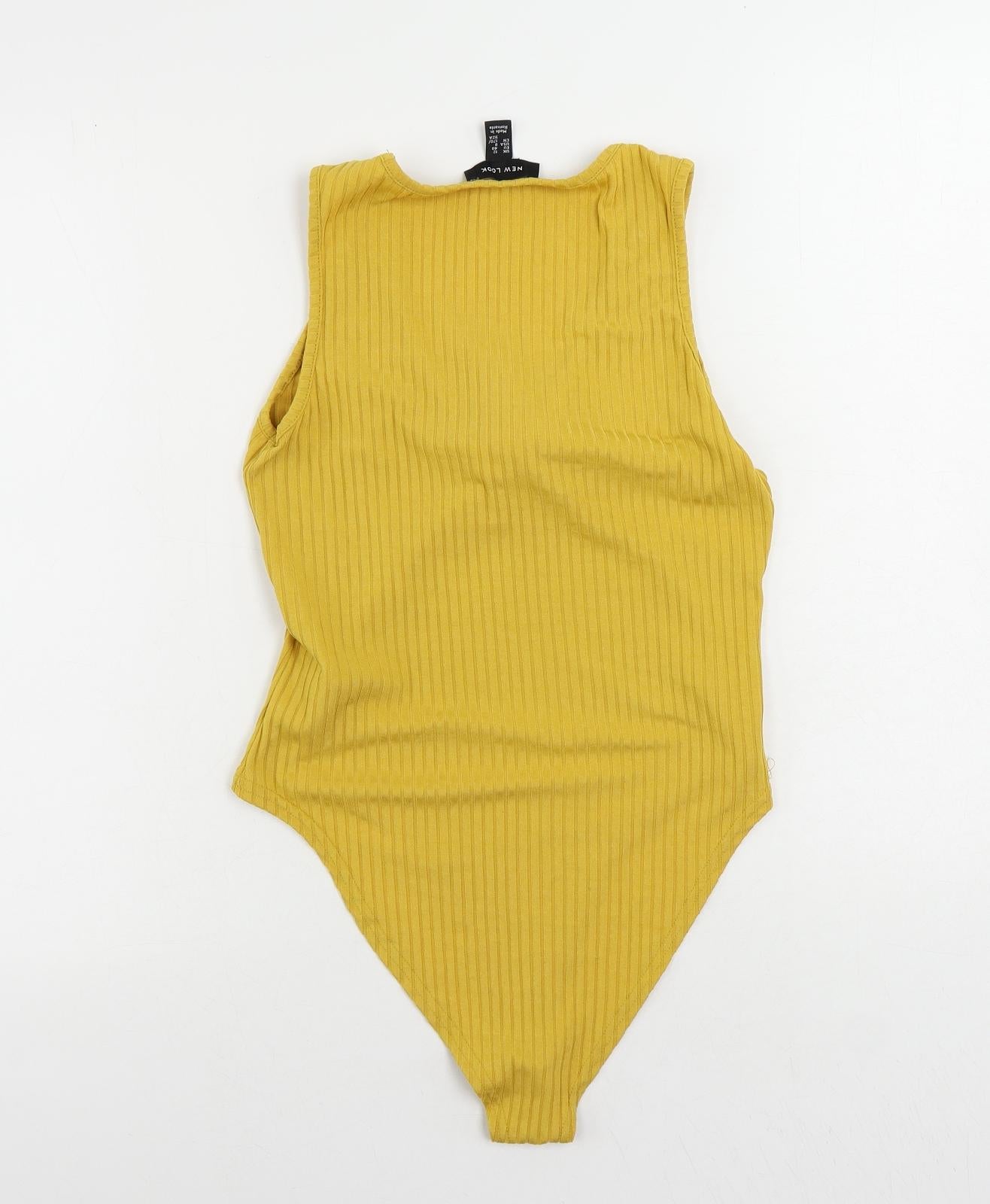 New Look Womens Yellow Polyester Bodysuit One-Piece Size 12 Snap - Ribbed