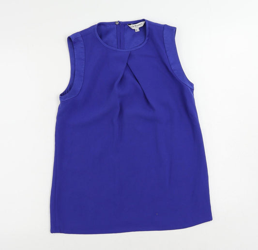 L.K. Bennett Womens Blue Acetate Basic Blouse Size 8 Round Neck