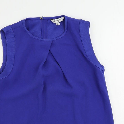 L.K. Bennett Womens Blue Acetate Basic Blouse Size 8 Round Neck