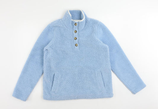 Boden Womens Blue Polyester Pullover Sweatshirt Size 12 Button - Pockets Vintage