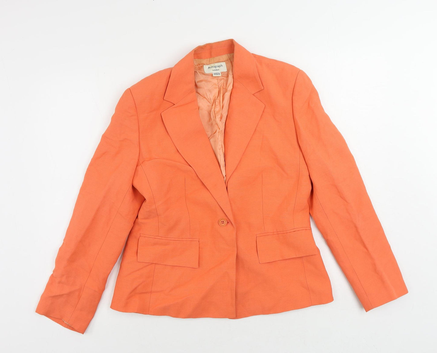 Autograph Womens Orange Jacket Blazer Size 14 Button