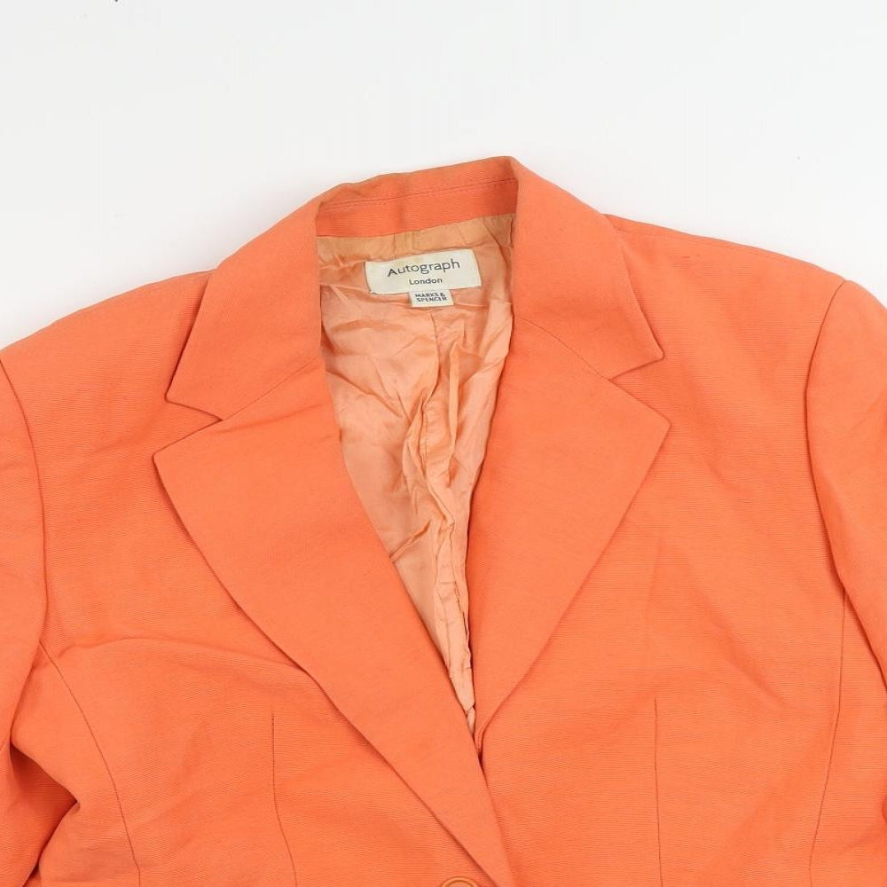 Autograph Womens Orange Jacket Blazer Size 14 Button