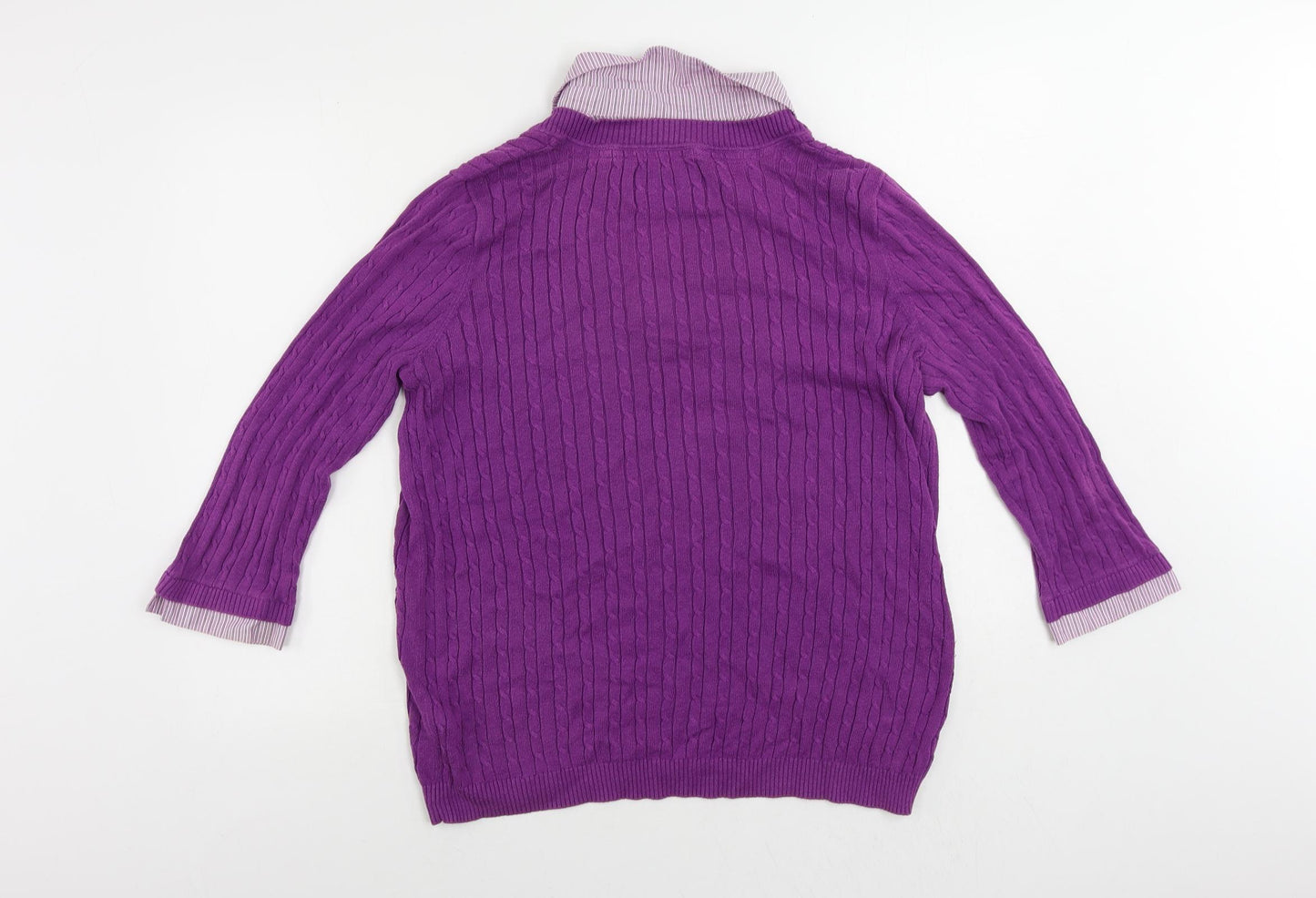 Maine New England Womens Purple Collared Cotton Pullover Jumper Size 16