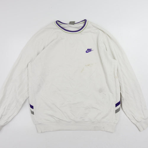 Nike Mens White Cotton Pullover Sweatshirt Size L - Logo Vintage