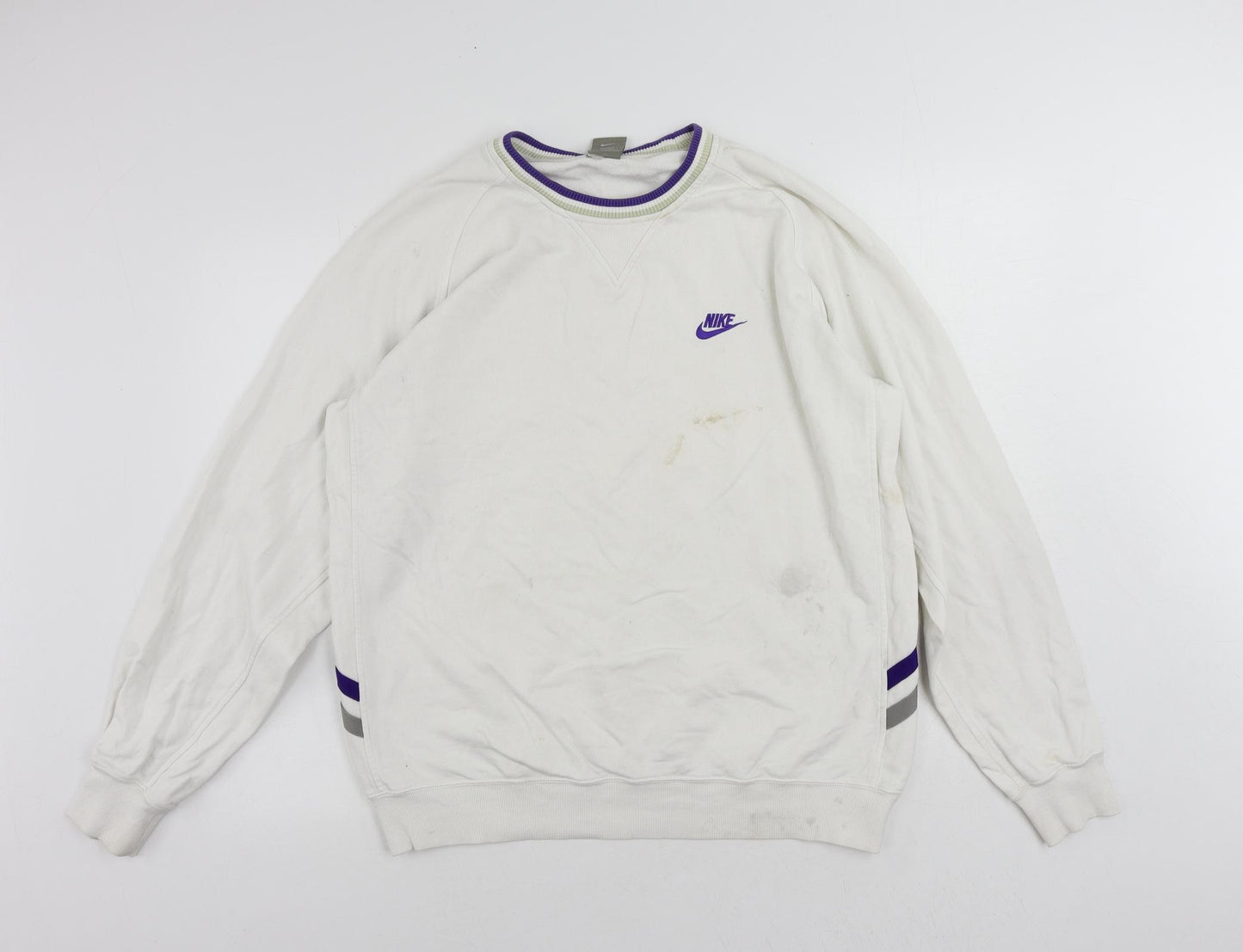 Nike Mens White Cotton Pullover Sweatshirt Size L - Logo Vintage