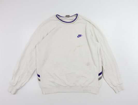 Nike Mens White Cotton Pullover Sweatshirt Size L - Logo Vintage