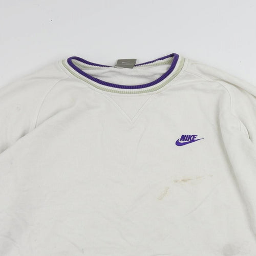 Nike Mens White Cotton Pullover Sweatshirt Size L - Logo Vintage