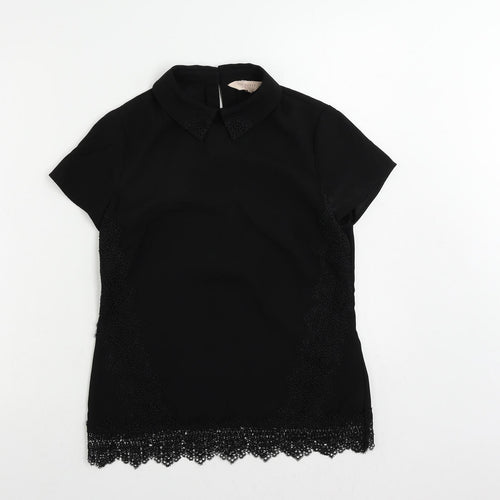 Ted Baker Womens Black Polyester Basic Blouse Size S Collared - Crocheted Lace Detail