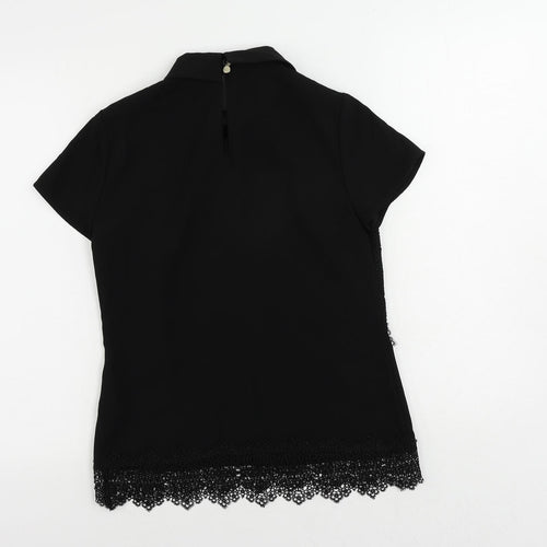 Ted Baker Womens Black Polyester Basic Blouse Size S Collared - Crocheted Lace Detail