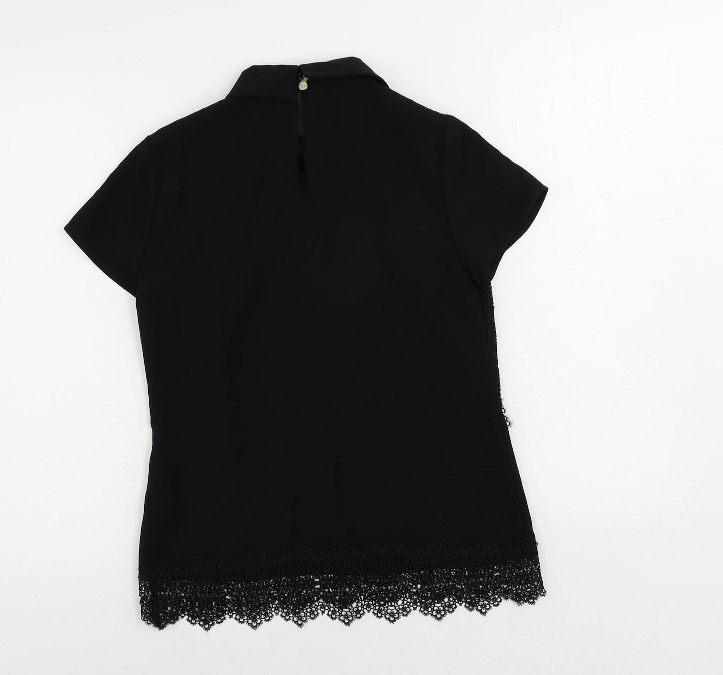 Ted Baker Womens Black Polyester Basic Blouse Size S Collared - Crocheted Lace Detail