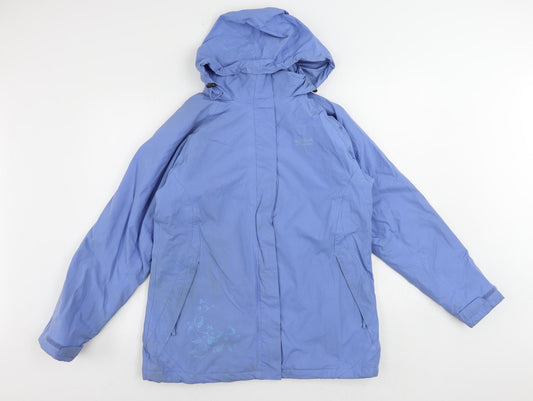 Regatta Womens Blue Windbreaker Jacket Size 12 Zip - Logo Hooded Vintage