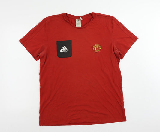 adidas Mens Red Cotton T-Shirt Size XL Crew Neck - Manchester United