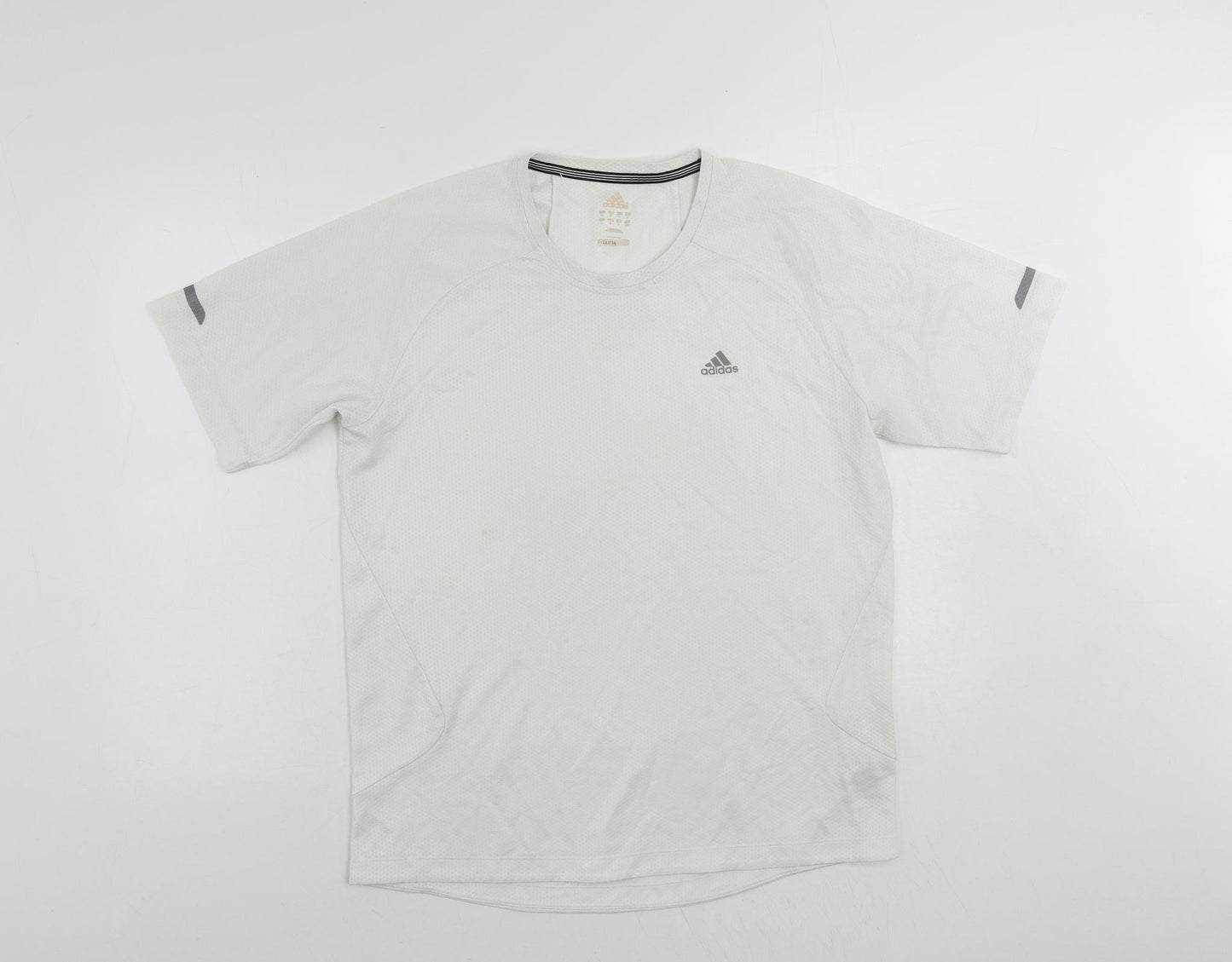 adidas Mens White Polyester T-Shirt Size M Crew Neck - Vintage