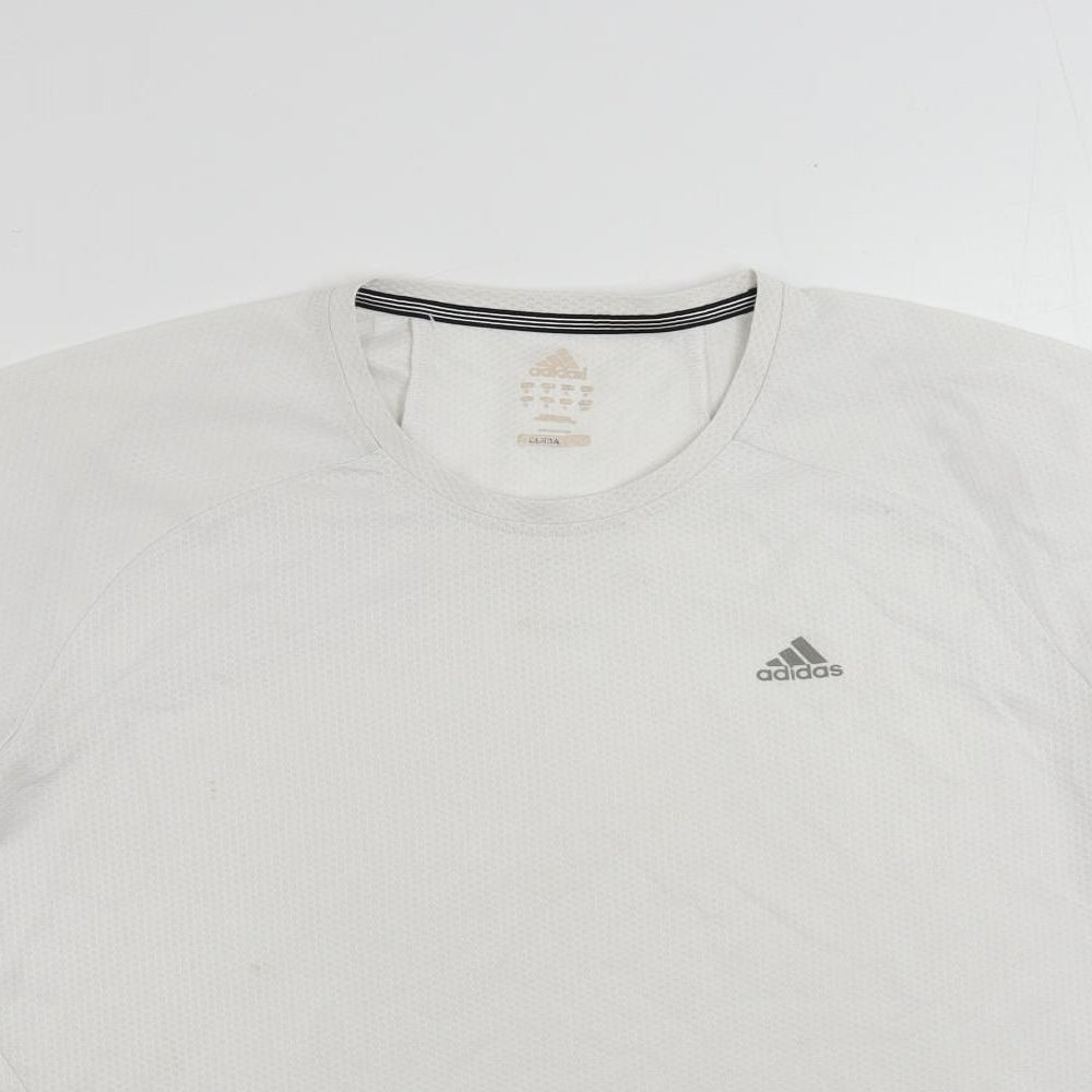 adidas Mens White Polyester T-Shirt Size M Crew Neck - Vintage