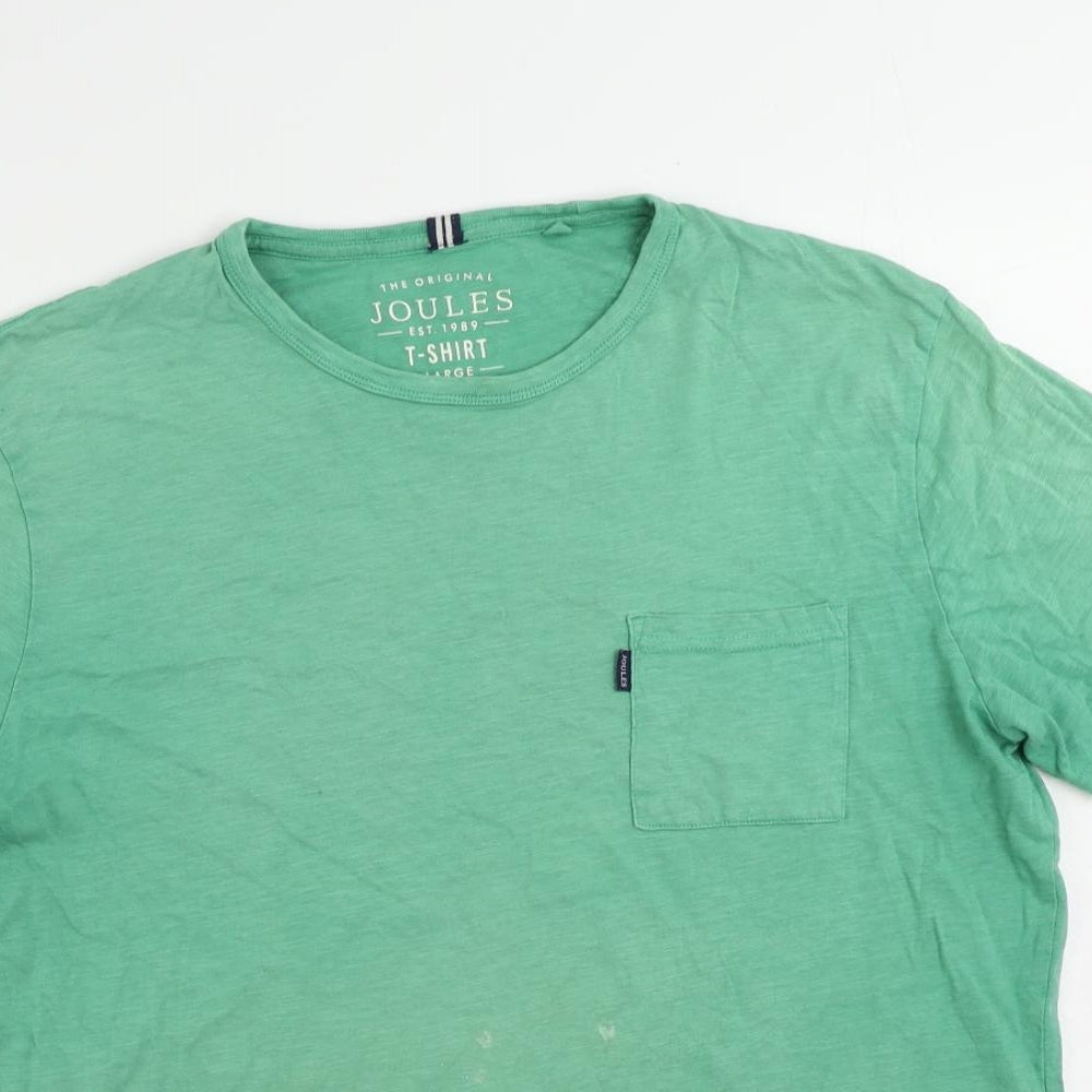 Joules Mens Green Cotton T-Shirt Size L Crew Neck - Logo Vintage