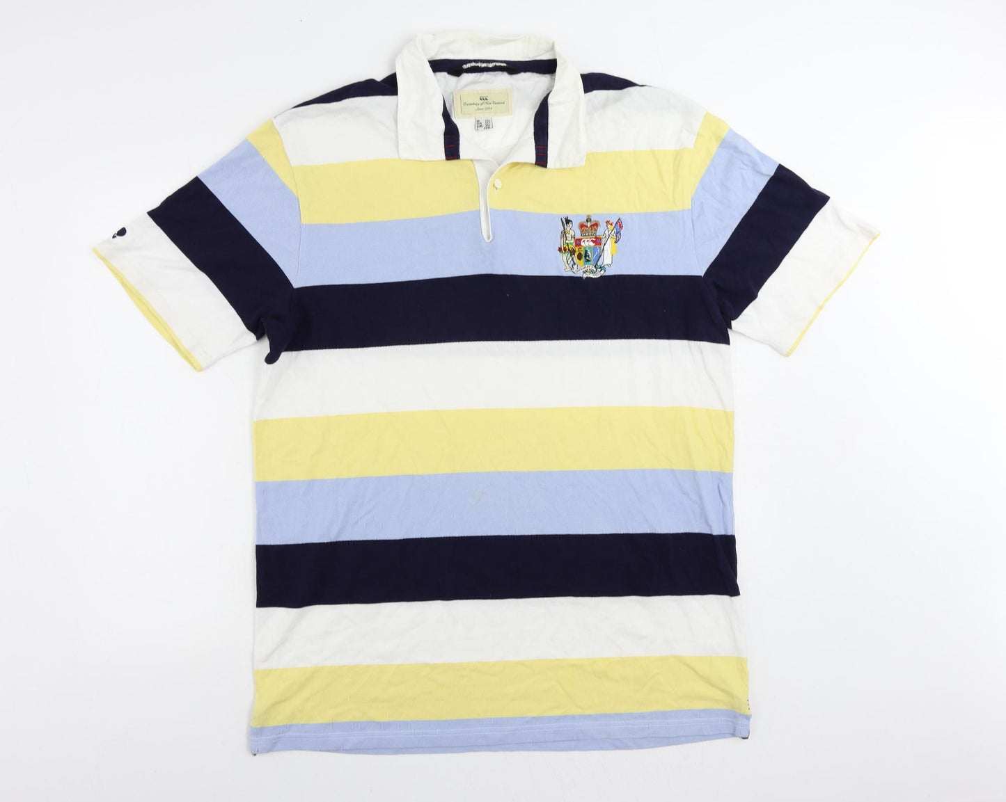 Canterbury Mens Multicoloured Striped Cotton Polo Size 2XL Collared Button - Vintage