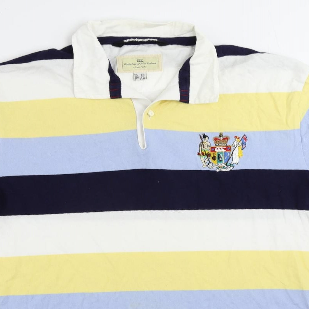 Canterbury Mens Multicoloured Striped Cotton Polo Size 2XL Collared Button - Vintage