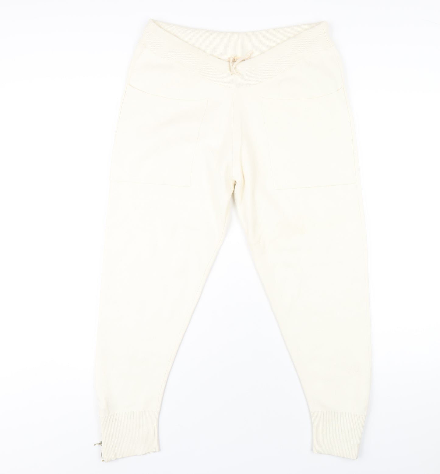 Zara Womens Ivory Cotton Jogger Trousers Size M L26 in Regular Drawstring