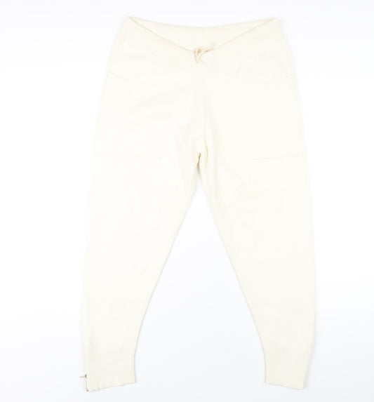 Zara Womens Ivory Cotton Jogger Trousers Size M L26 in Regular Drawstring