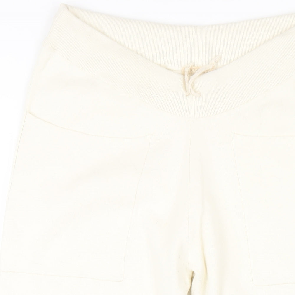 Zara Womens Ivory Cotton Jogger Trousers Size M L26 in Regular Drawstring