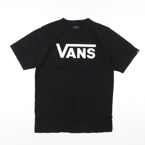 VANS Boys Black Cotton Basic T-Shirt Size 12 Years Round Neck Pullover