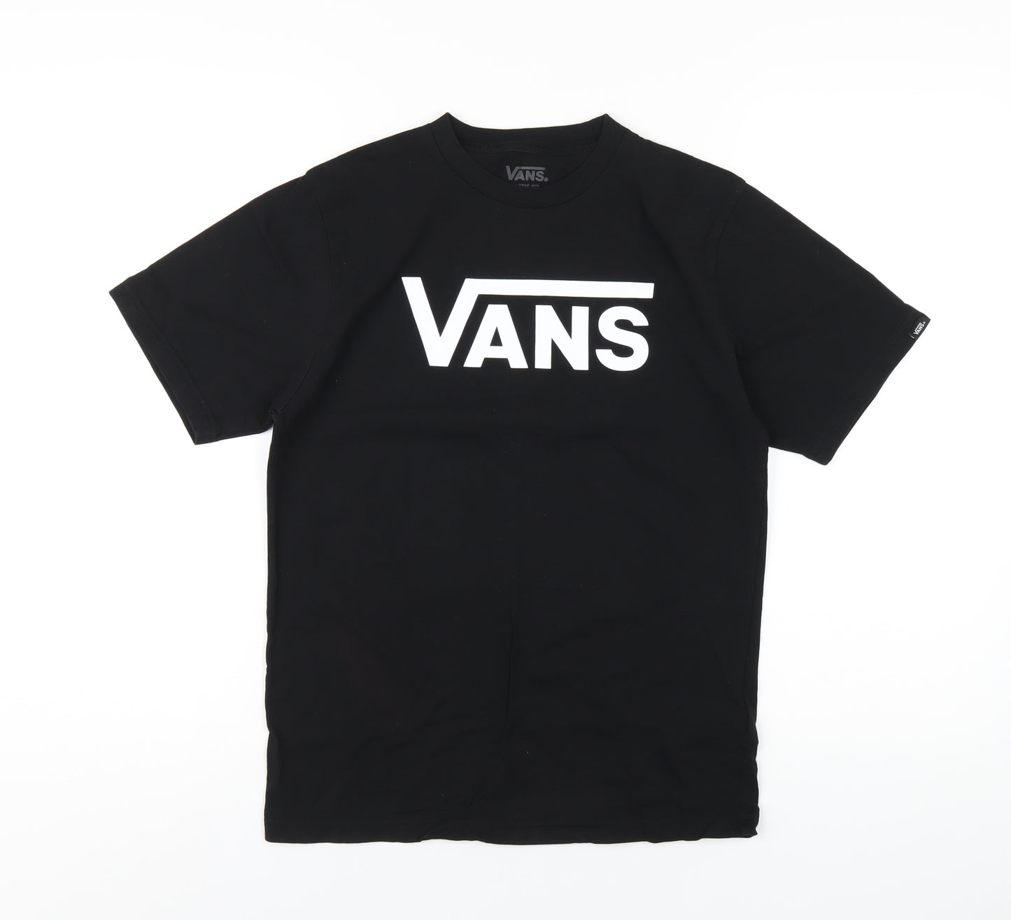 VANS Boys Black Cotton Basic T-Shirt Size 12 Years Round Neck Pullover