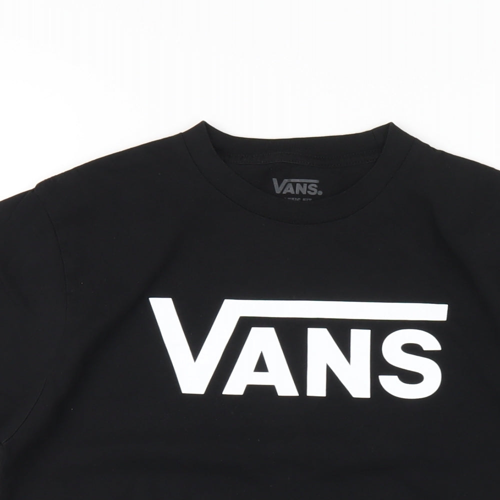 VANS Boys Black Cotton Basic T-Shirt Size 12 Years Round Neck Pullover