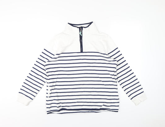 Woolovers Womens White Striped Cotton Pullover Sweatshirt Size M Zip