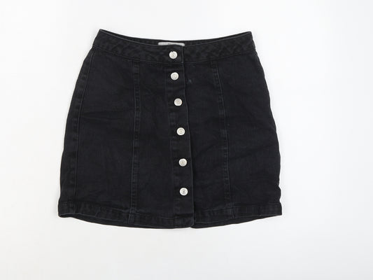 New Look Womens Black Cotton Mini Skirt Size 10 Button