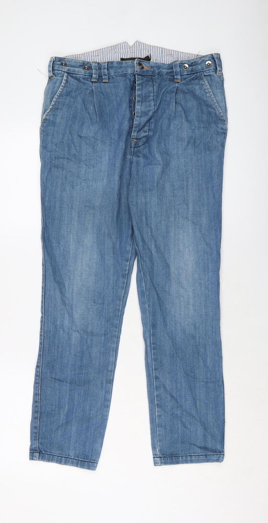 Topman Mens Blue Cotton Straight Jeans Size 32 in L26 in Regular Button