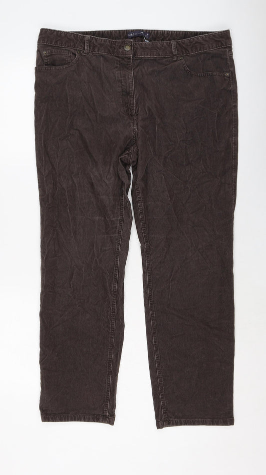 Marks and Spencer Womens Brown Cotton Trousers Size 18 L27 in Regular Button