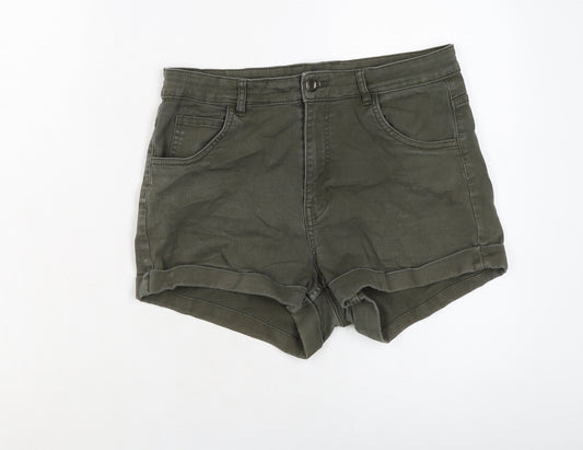 H&M Womens Green Cotton Hot Pants Shorts Size 12 L3 in Regular Button