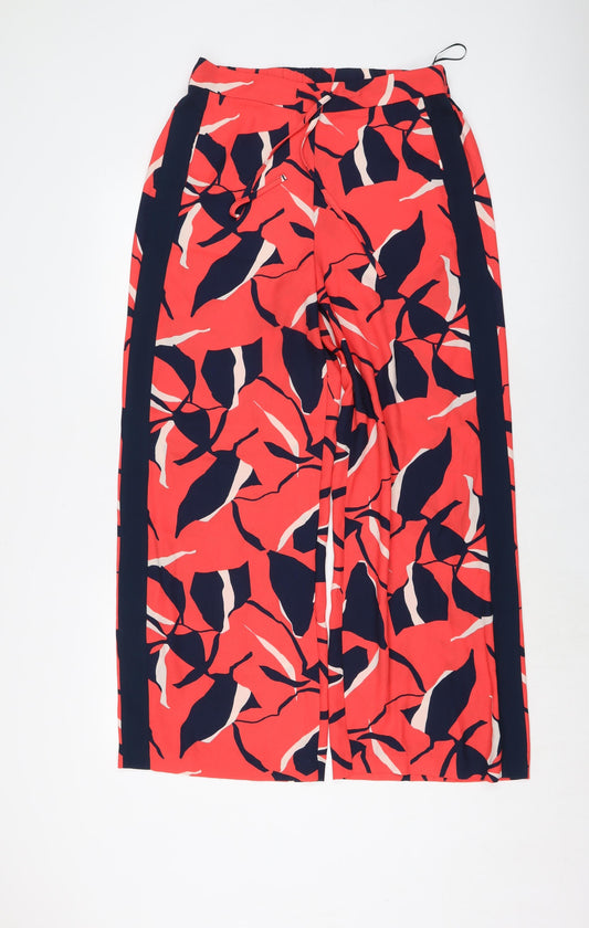 Marks and Spencer Womens Red Geometric Polyester Trousers Size 14 L28 in Regular Drawstring