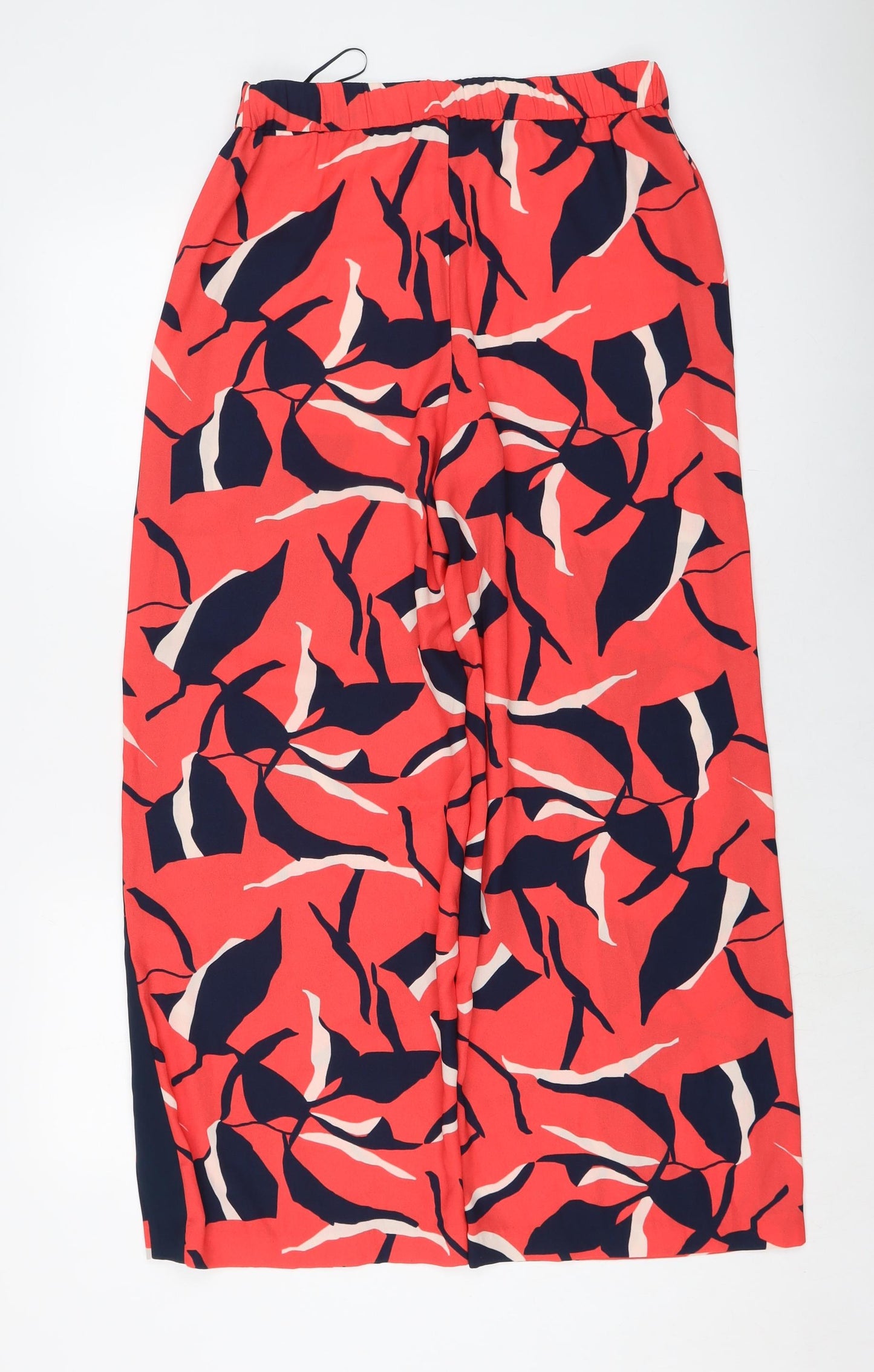 Marks and Spencer Womens Red Geometric Polyester Trousers Size 14 L28 in Regular Drawstring